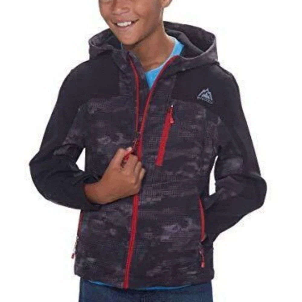 Snozu Youth Hooded Jacket Size 5/6 Softshell Boys/Girls Warm Coat Kids Black Dot